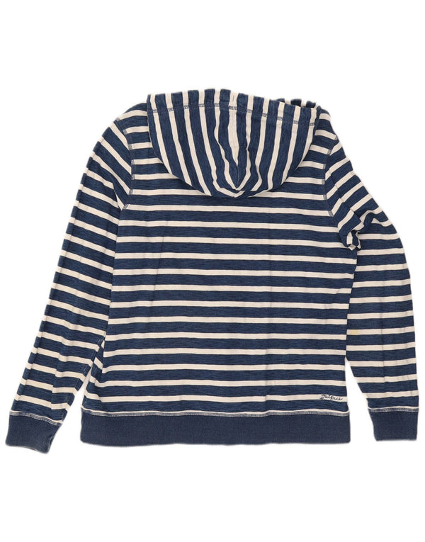 Jumper com capuz feminino Fat Face Reino Unido 12 algodão listrado azul médio