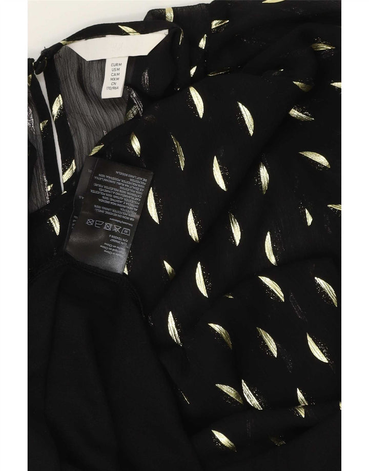Vestido maxi feminino H&M Reino Unido 14 poliéster manchado preto médio