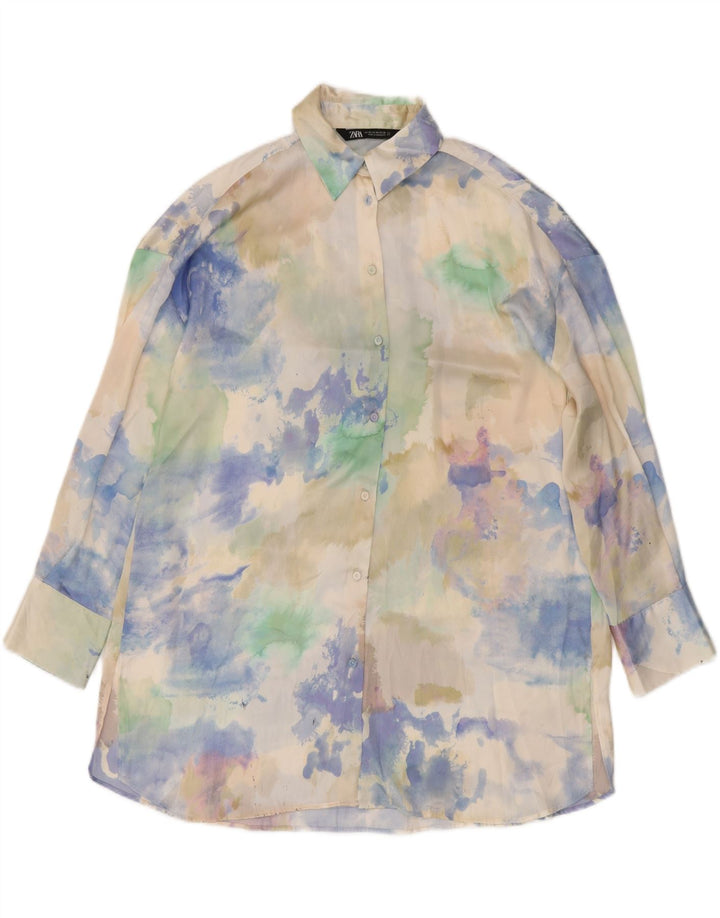 Vestido camisa oversized feminino ZARA Reino Unido 6 XS multicolorido tie-dye poliéster