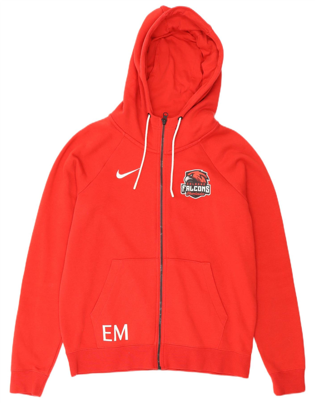 Suéter masculino NIKE com capuz e zíper gráfico pequeno de algodão vermelho