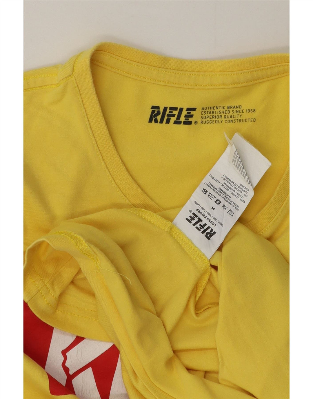 Camiseta masculina Rifle com estampa gráfica de algodão amarelo médio