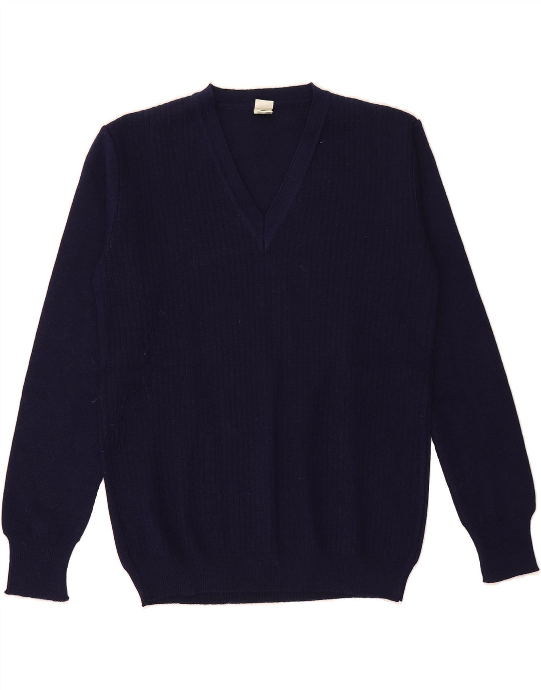 VINTAGE Mens V-Neck Jumper Sweater Medium Navy Blue Acrylic Vintage Vintage and Second-Hand Vintage from Messina Hembry 