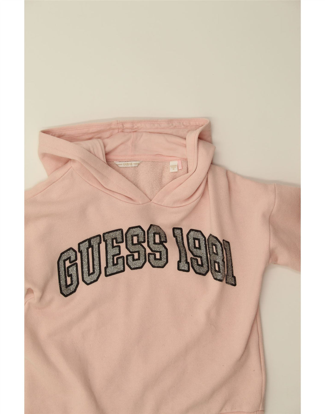 GUESS Girls Graphic Hoodie Jumper 9-10 Years Pink Cotton Vintage Guess and Second-Hand Guess from Messina Hembry 