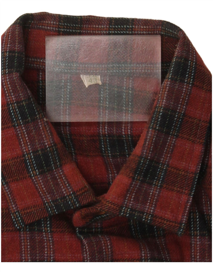 Camisa masculina vintage de flanela tamanho 43 grande lã xadrez vermelha