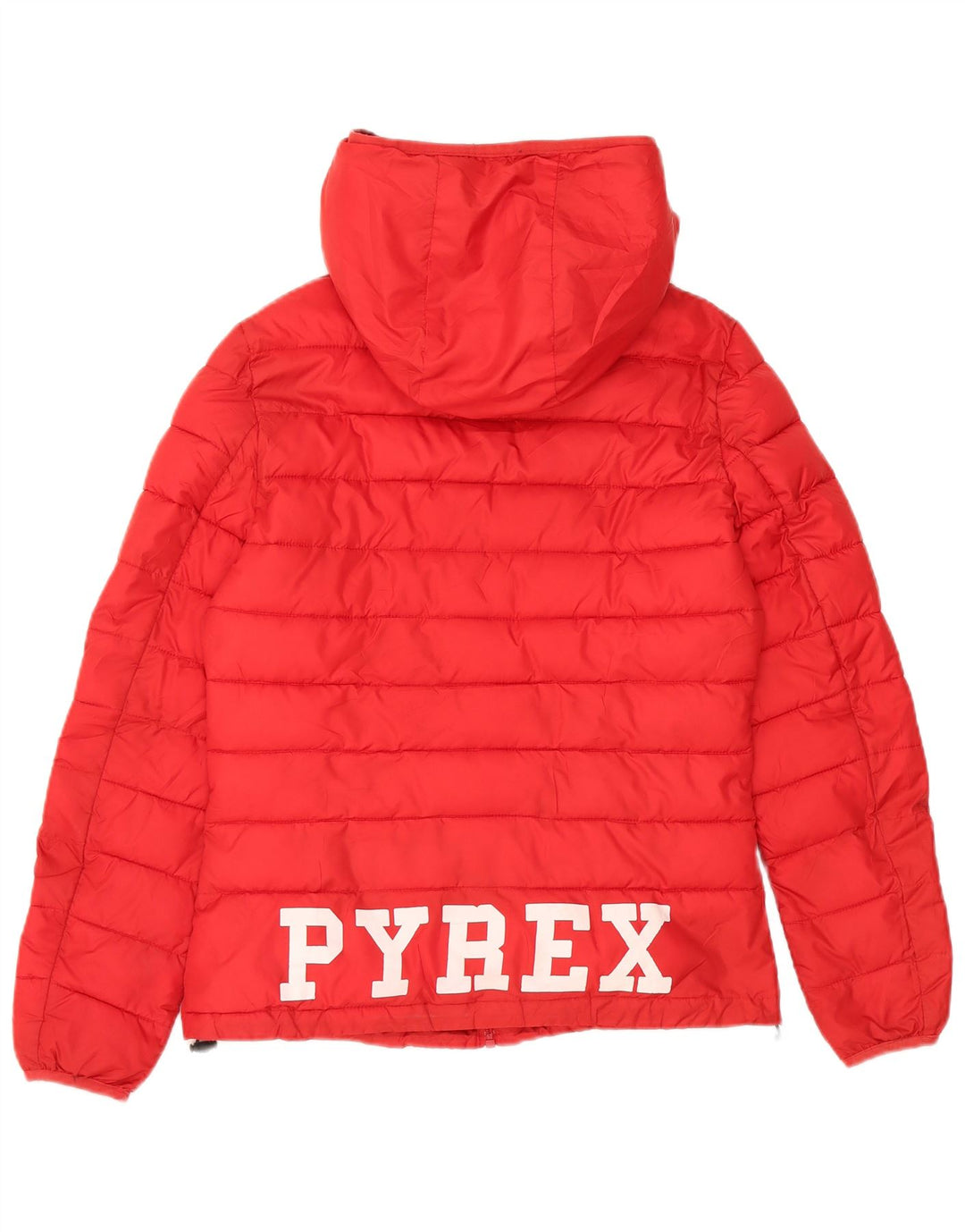 Jaqueta feminina acolchoada com capuz gráfico Pyrex UK 10 poliéster vermelho pequeno