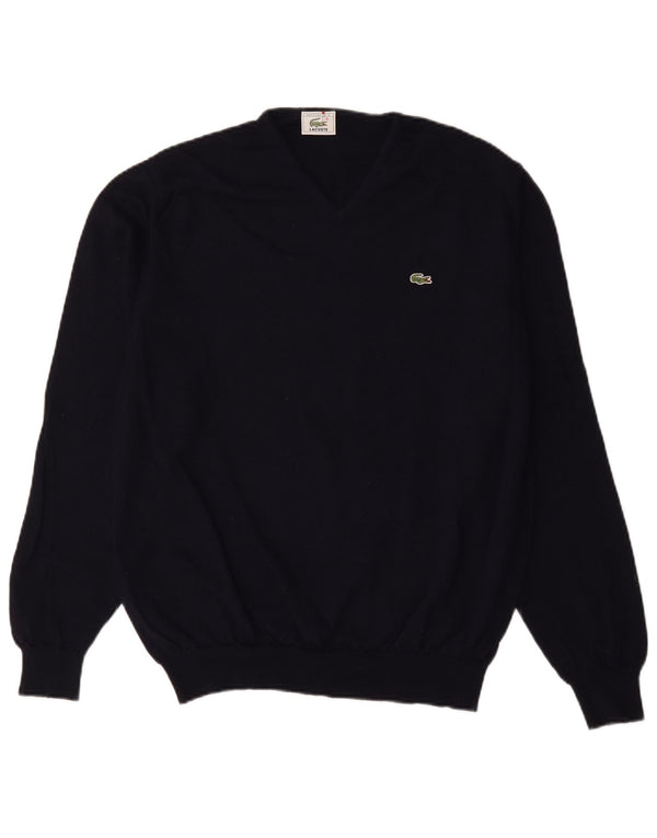 Suéter masculino Lacoste com decote em V tamanho 6 XL azul marinho lã
