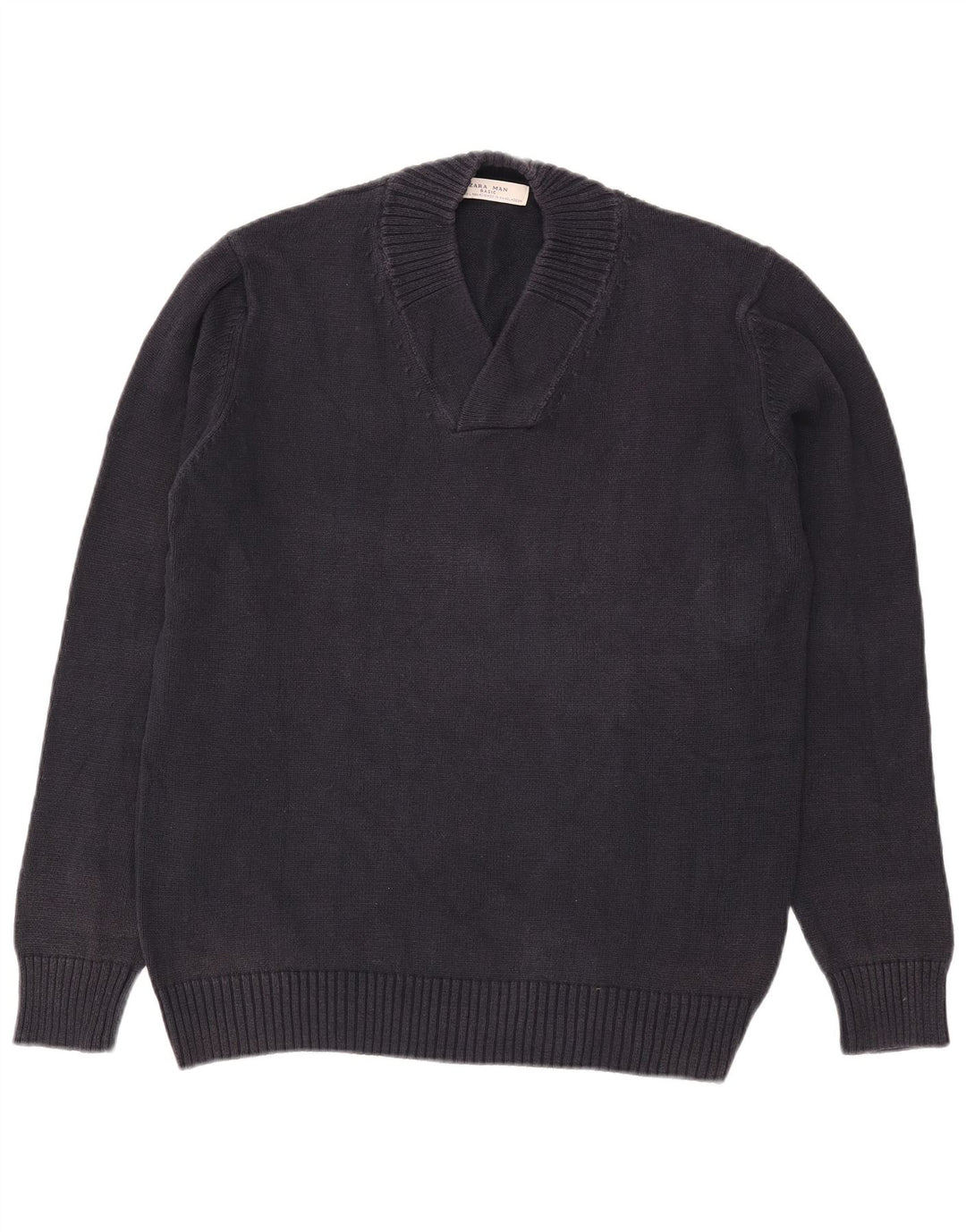 Suéter masculino Zara com decote em V grande azul marinho