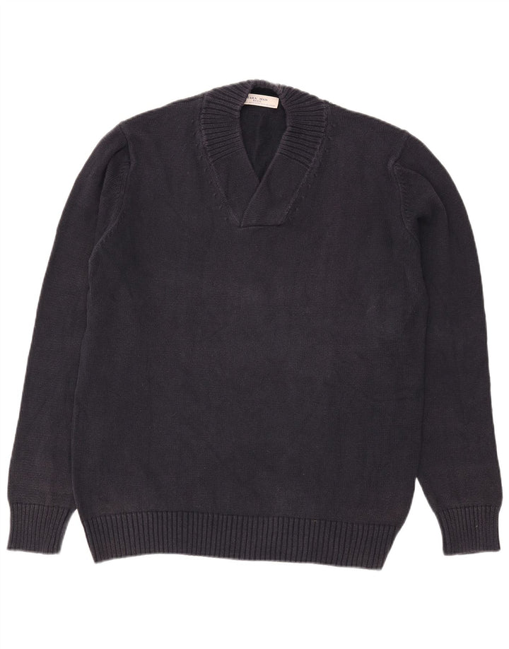 Suéter masculino Zara com decote em V grande azul marinho