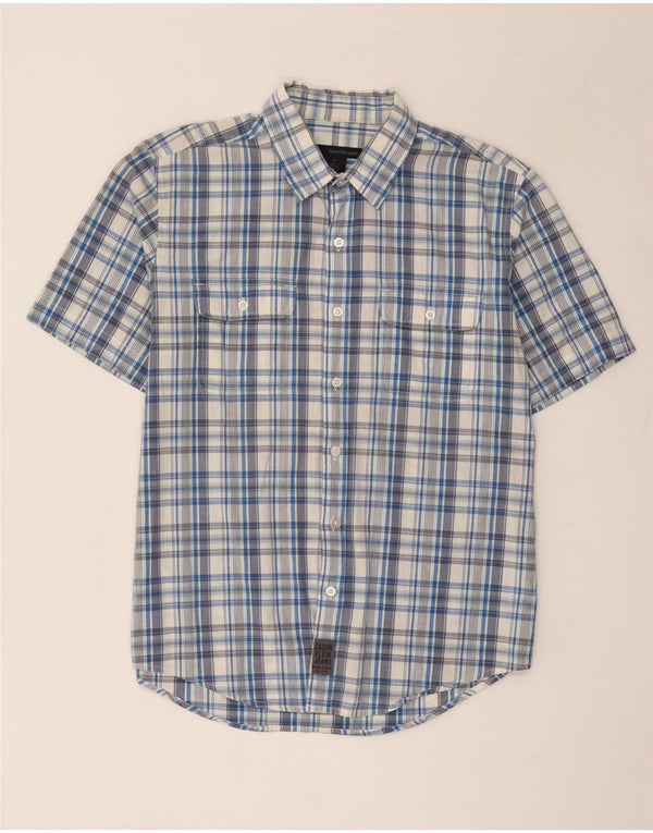 Camisa masculina de manga curta Calvin Klein Jeans de algodão xadrez azul médio