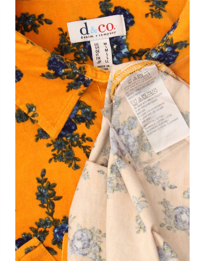 Camisa feminina de veludo cotelê Denim & Co UK 16 grande algodão floral amarelo
