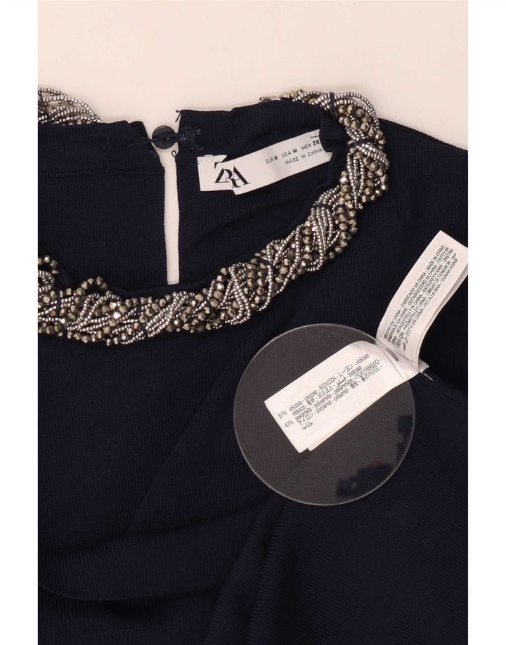 Blusa feminina Zara Top UK 12 Viscose Azul Marinho Médio