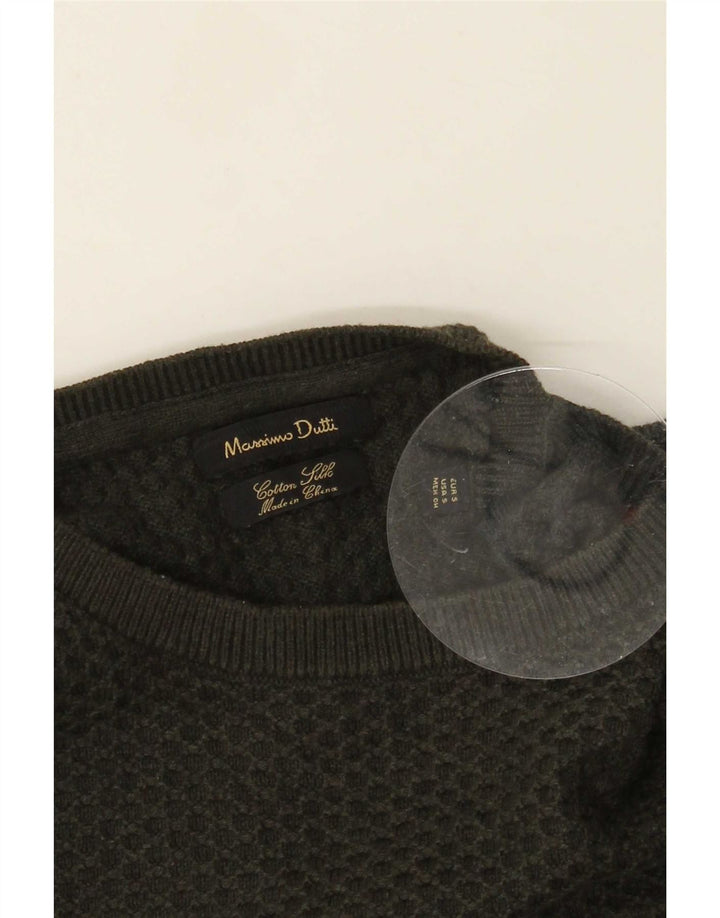 Suéter masculino Massimo Dutti com gola redonda, pequeno algodão cáqui