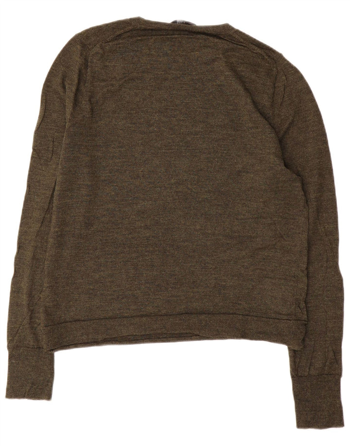 J. CREW Suéter feminino com gola canoa Reino Unido 14 lã merino cáqui médio