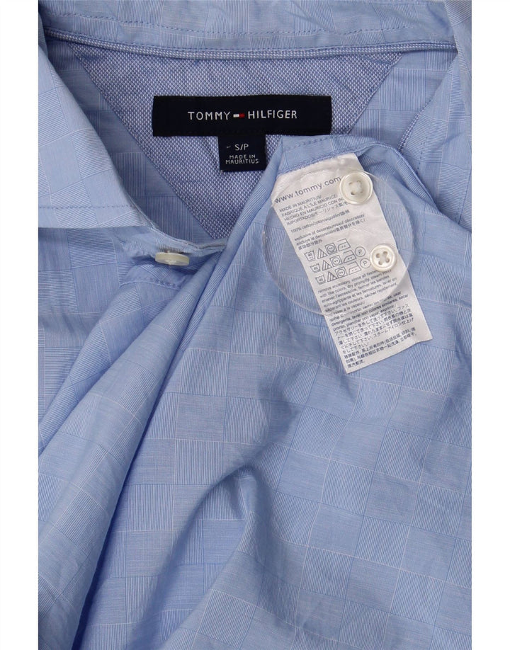 Camisa masculina Tommy Hilfiger pequena xadrez azul de algodão