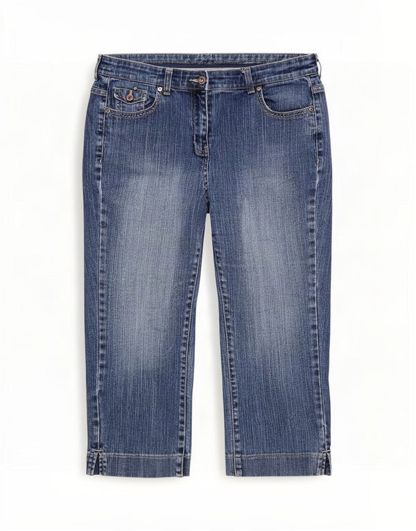 Calça jeans feminina Marks & Spencer UK 14 grande W34 L20 azul algodão