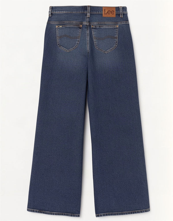 Calça jeans feminina Lee cintura alta com perna larga W27 L35 algodão azul