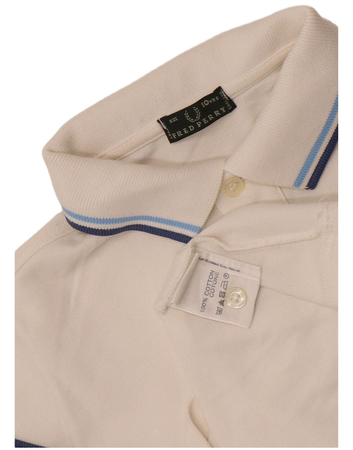 Camisa polo masculina Fred Perry 9-10 anos algodão listrado branco