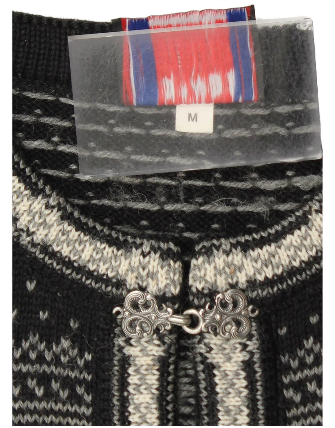 Suéter cardigã masculino Norwool médio preto Fair Isle New Wool