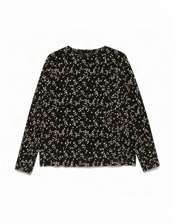 Blusa feminina de manga comprida Marks & Spencer Reino Unido 8 pequena preta floral