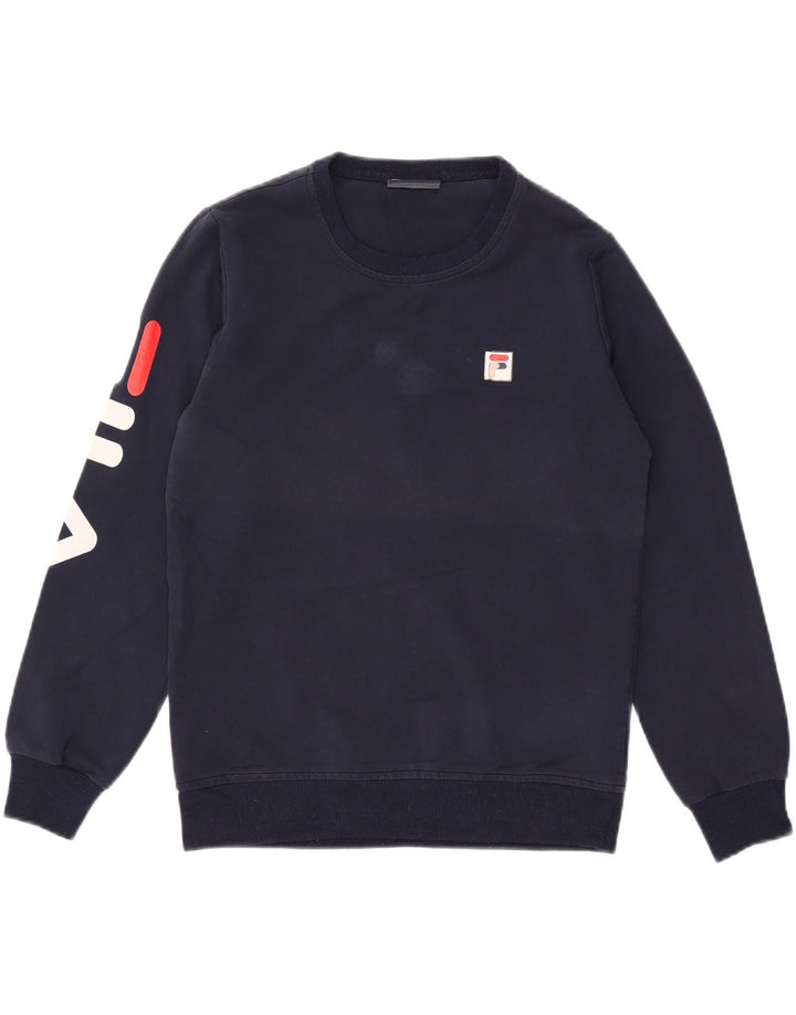 Fila moletom gráfico feminino jumper UK 16 grande azul marinho poliéster