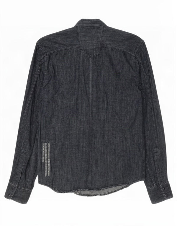 Camisa jeans masculina Jack & Jones pequena algodão azul marinho