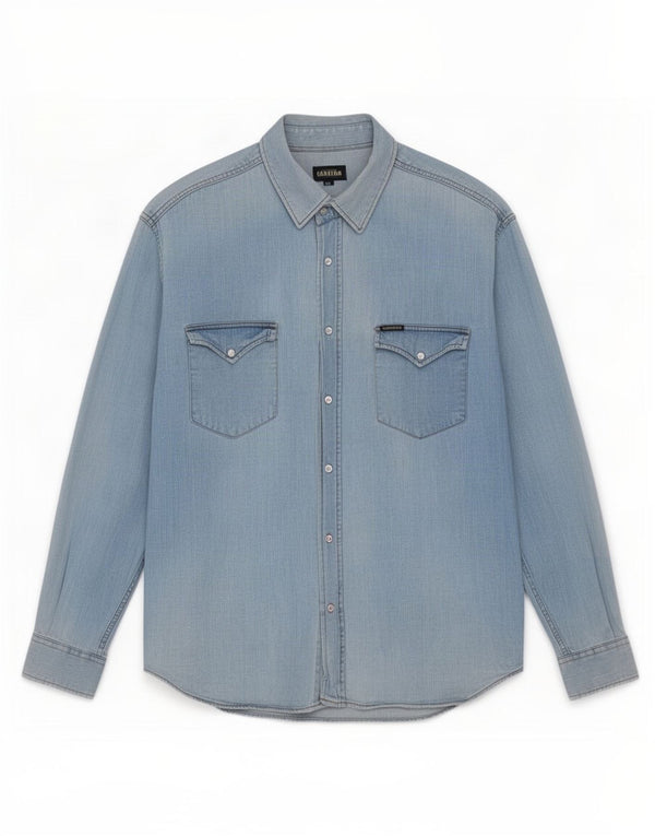 Camisa jeans masculina Carrera XL azul algodão