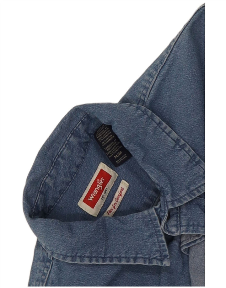 Camisa jeans Wrangler masculina de manga curta azul médio algodão