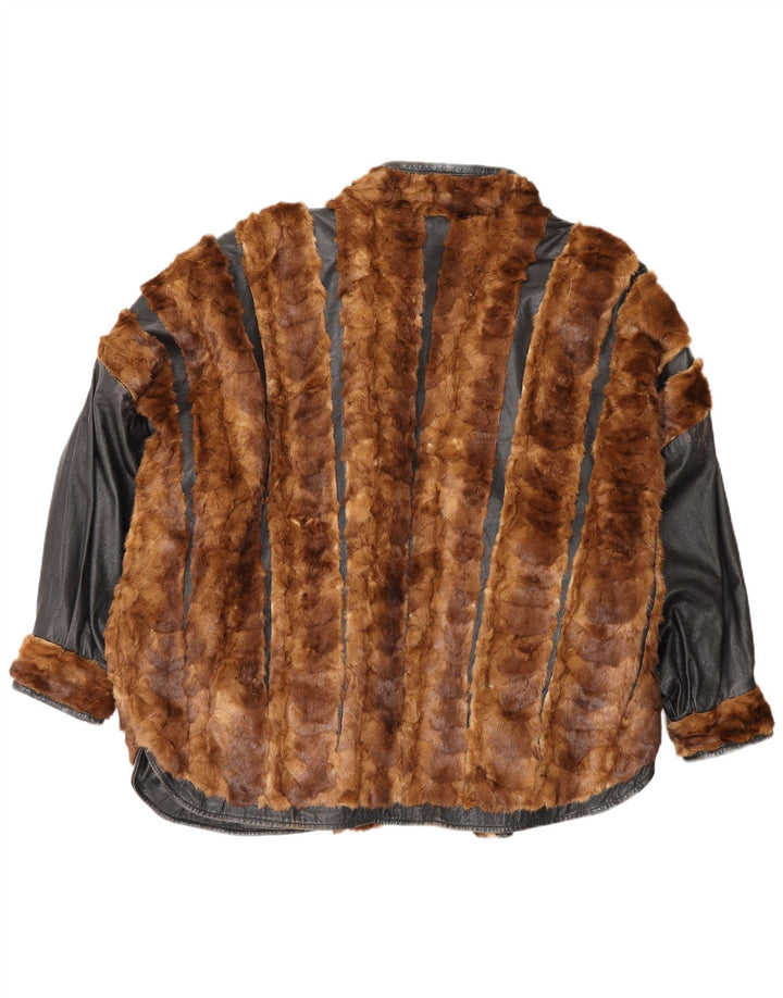 Jaqueta feminina vintage de couro reversível grande Reino Unido 20 2XL marrom