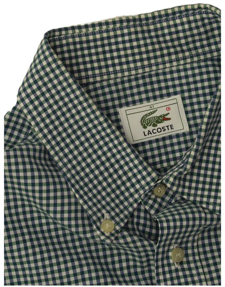Lacoste Camisa masculina de manga curta tamanho 41 grande algodão verde guingão