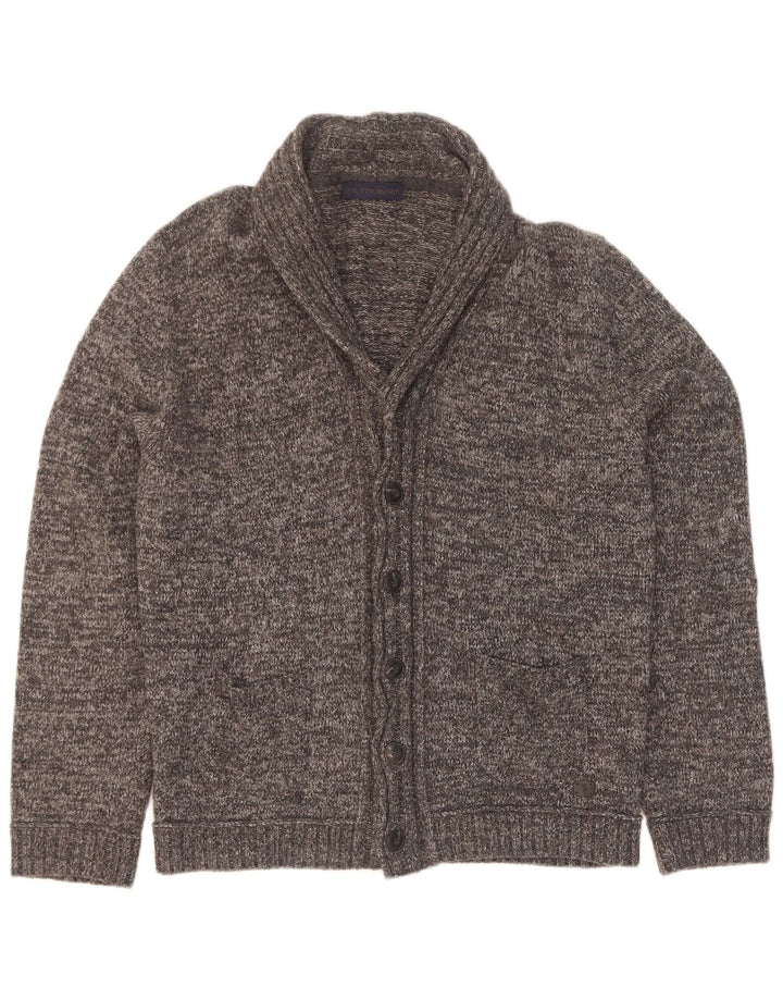 Suéter cardigã masculino Trussardi XL cinza manchado de viscose
