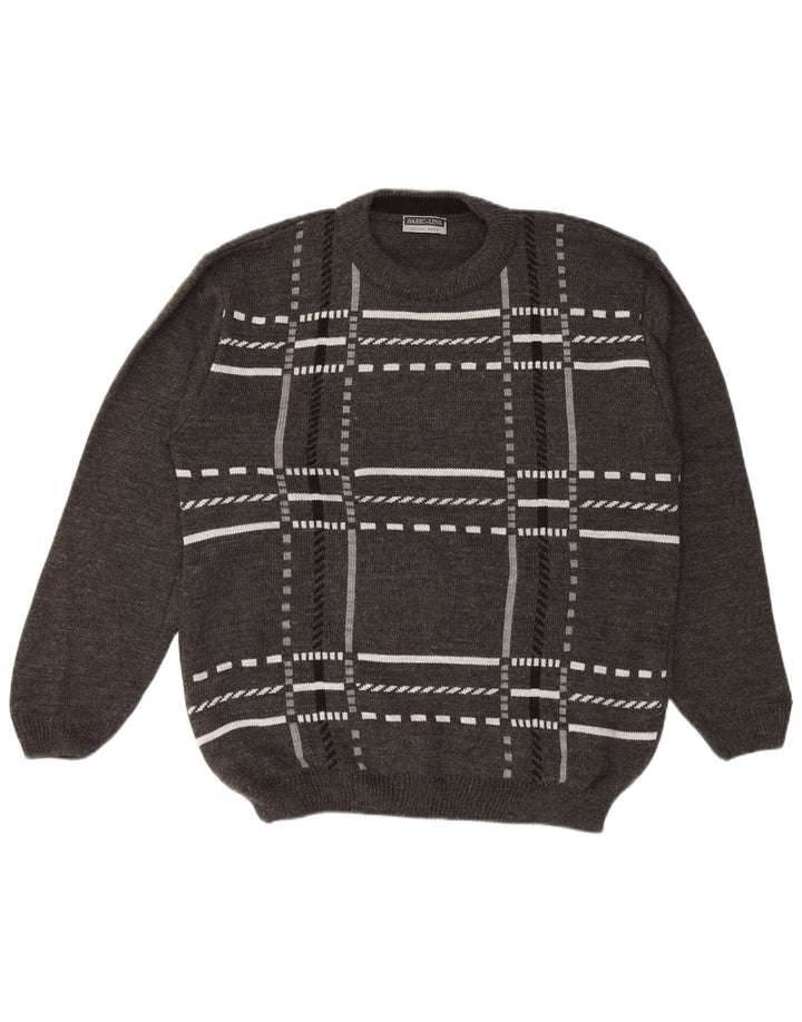Suéter masculino Basicline com gola redonda Reino Unido 42/44 grande cinza xadrez acrílico