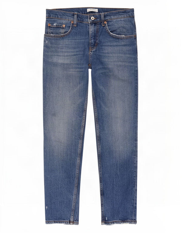 Zara Jeans feminino angustiado cônico UE 38 pequeno W28 L27 azul