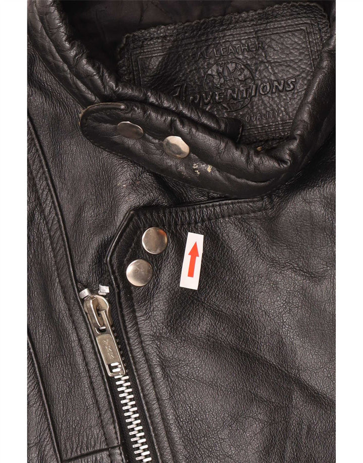 Jaqueta de couro masculina vintage para motociclista UK 44 2XL preta