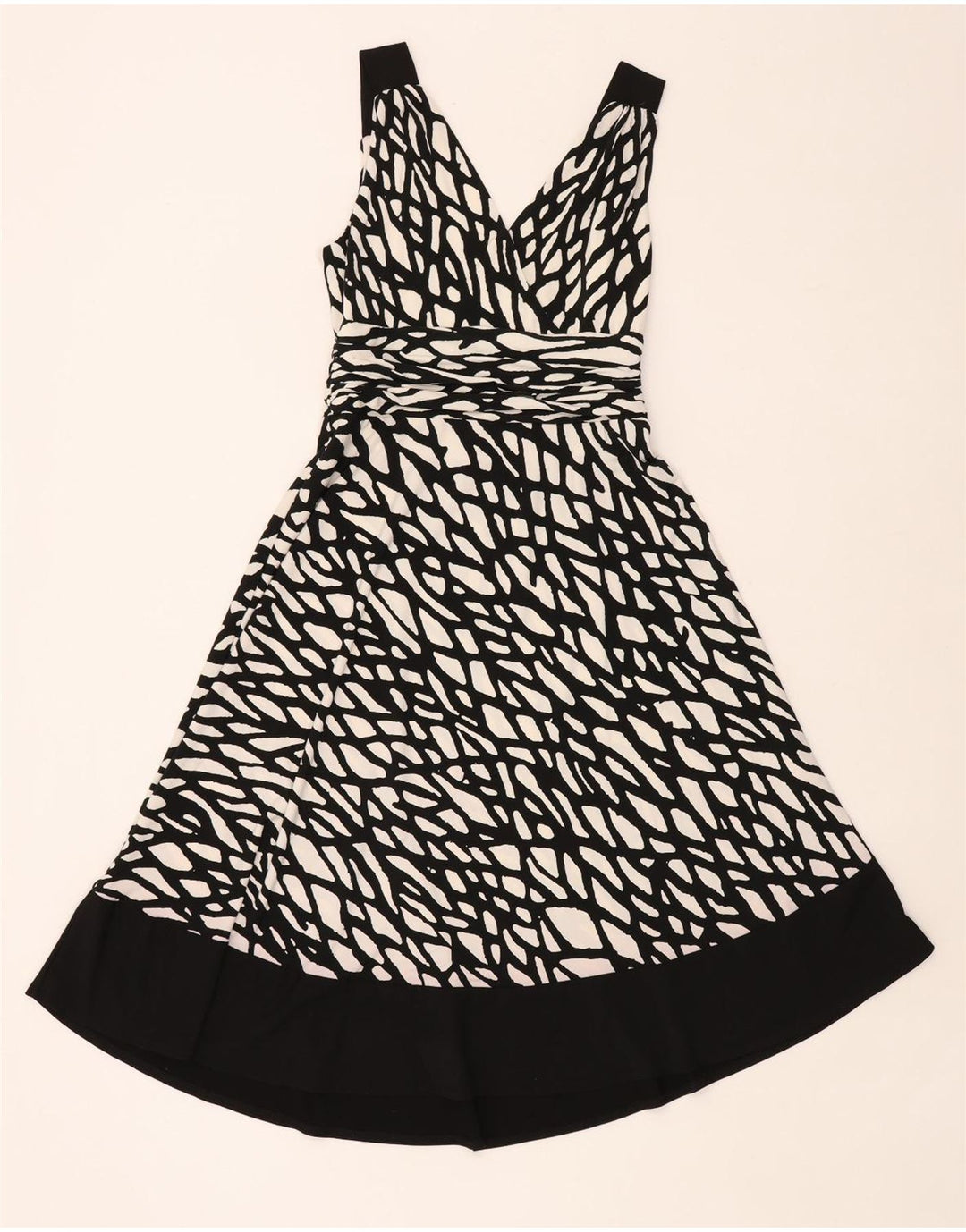 Princípios Vestido feminino com padrão abstrato linha A Reino Unido 12 médio preto