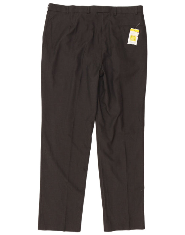 Calça masculina de terno reto Marks & Spencer W38 L33 poliéster marrom