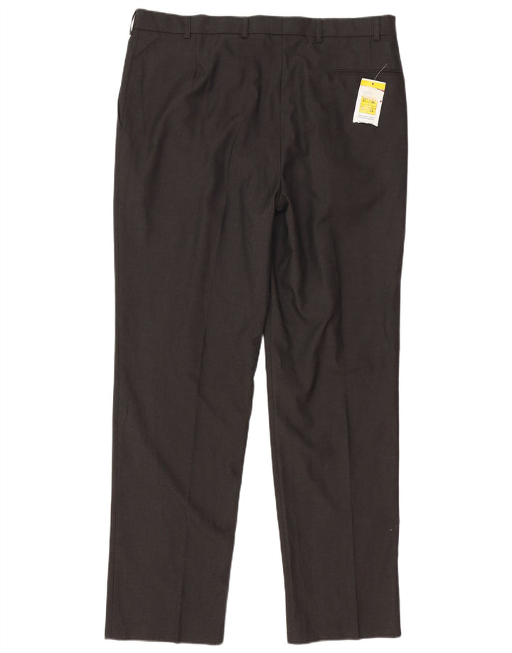 Calça masculina de terno reto Marks & Spencer W38 L33 poliéster marrom