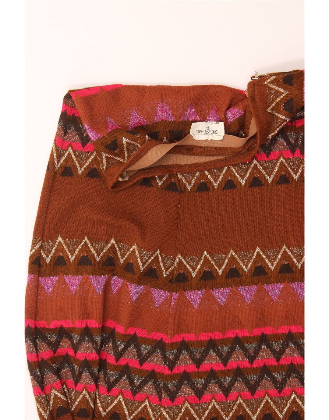 Saia feminina VINTAGE maxi larga IT 42 médio W30 multicolorido geométrico