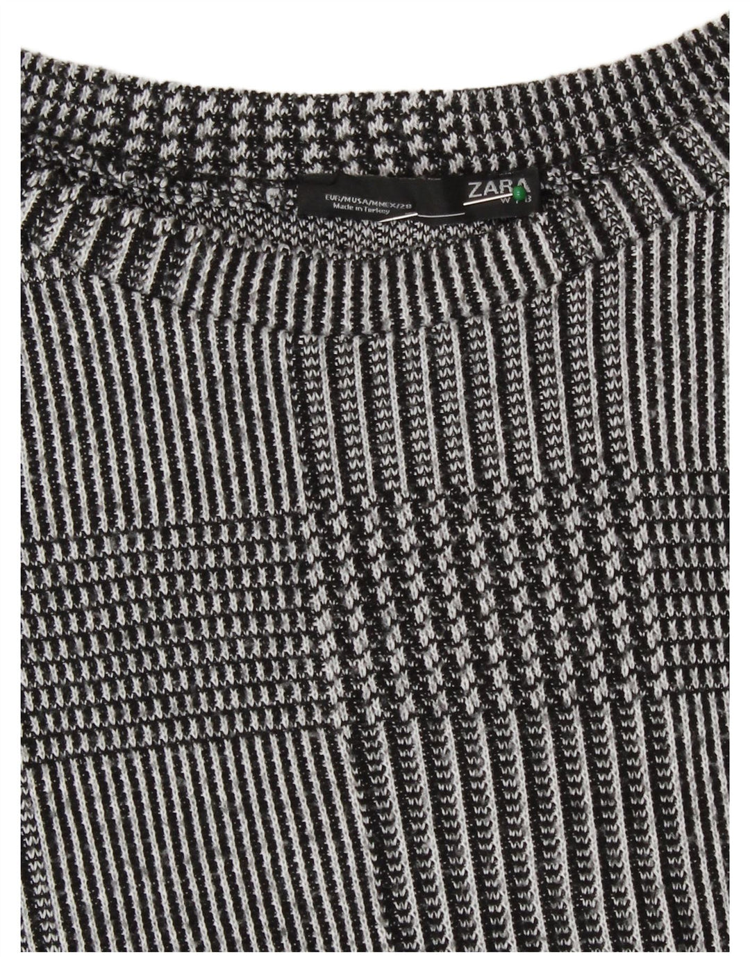 Top feminino Zara manga comprida UK 14 cinza médio houndstooth poliéster