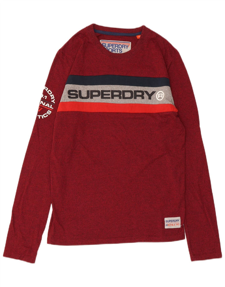 SUPERDRY Top gráfico masculino manga comprida pequeno algodão manchado marrom