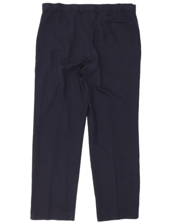 Calça masculina de ajuste regular Marks & Spencer W36 L31 lã azul marinho