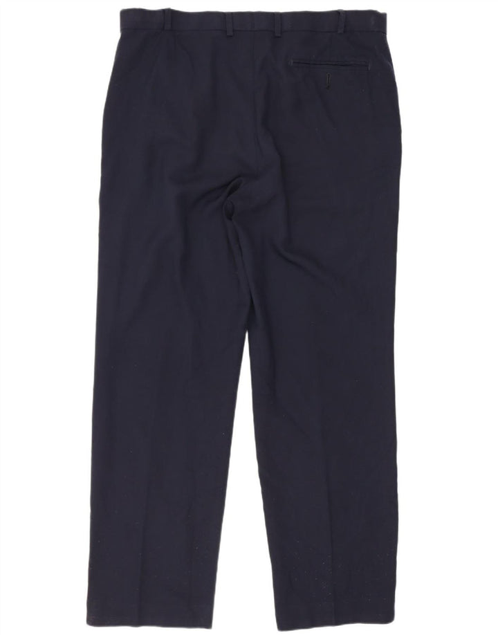 Calça masculina de ajuste regular Marks & Spencer W36 L31 lã azul marinho