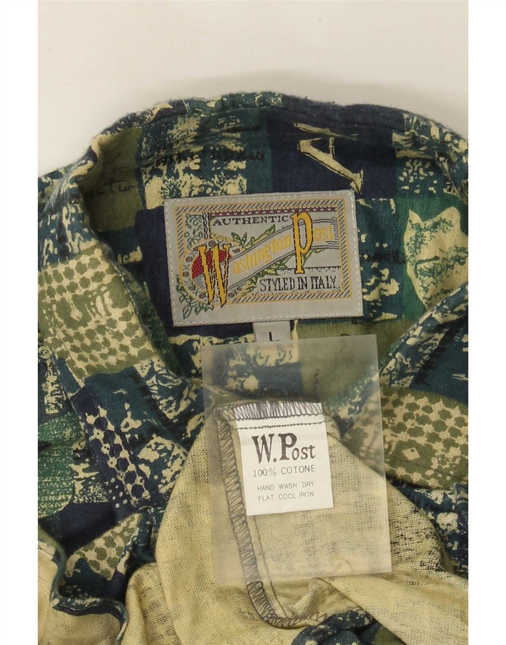 Camisa masculina vintage grande algodão verde patchwork