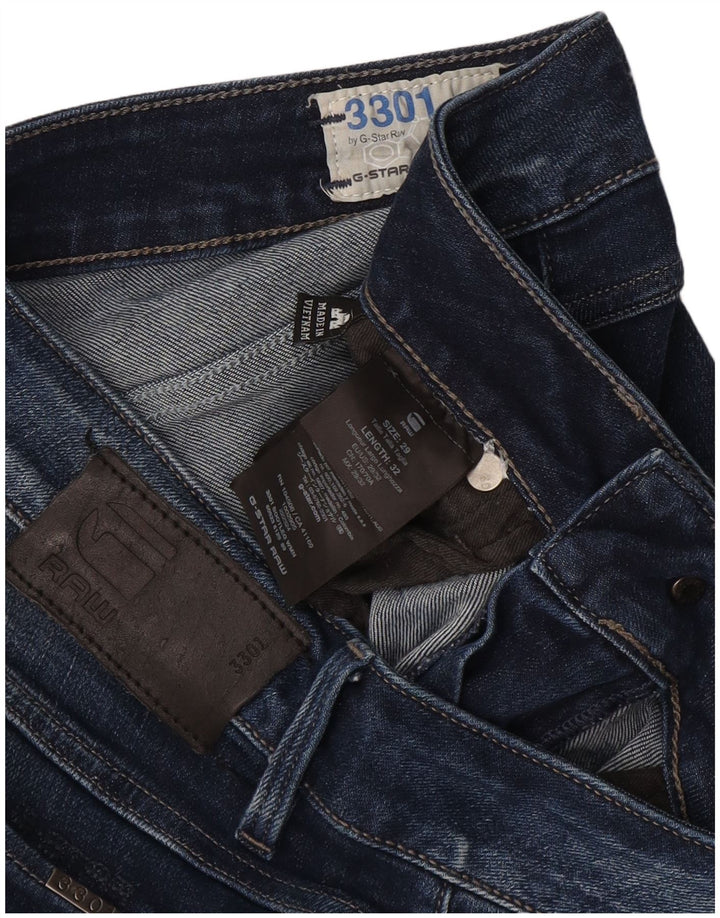 G-Star feminino 3301 jeans largo W29 L32 algodão azul marinho