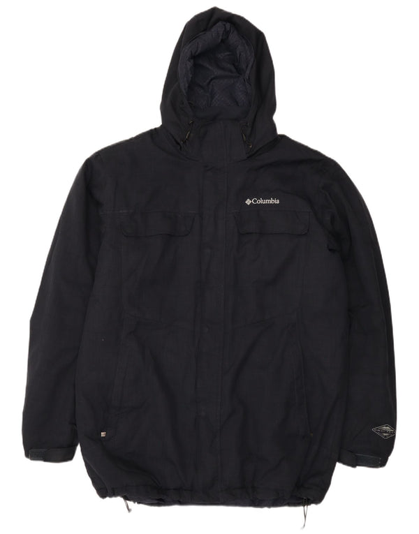 Jaqueta corta-vento masculina Columbia com capuz Reino Unido 40 grande poliéster azul marinho