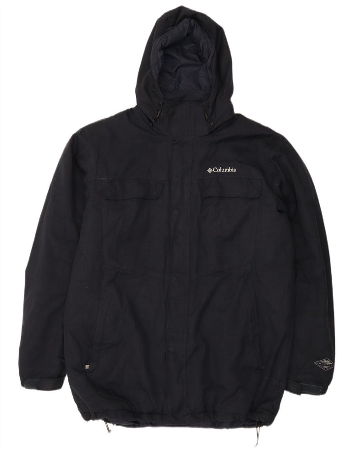 Jaqueta corta-vento masculina Columbia com capuz Reino Unido 40 grande poliéster azul marinho