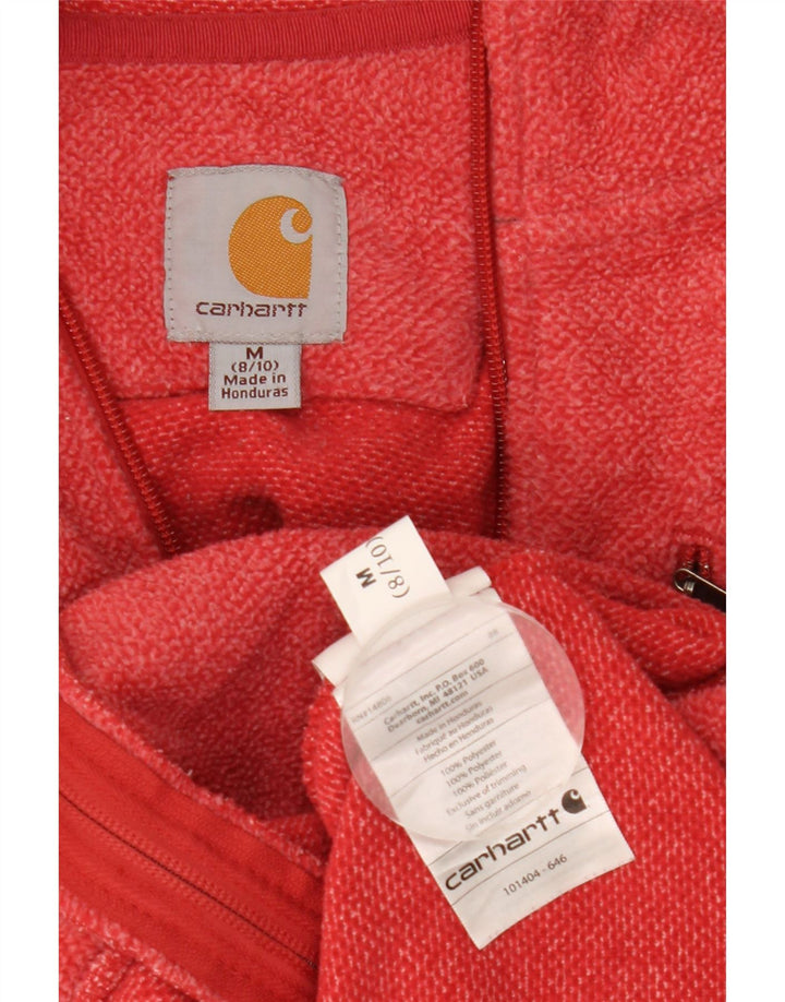 Suéter feminino com capuz e zíper Carhartt EUA 8/10 poliéster manchado vermelho médio