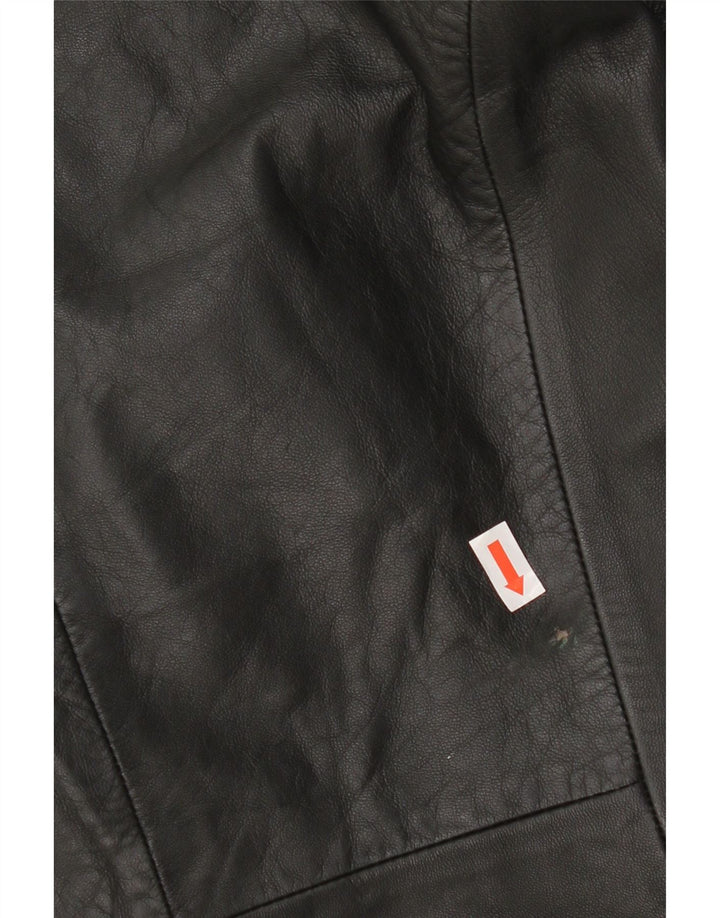 Jaqueta blazer feminina vintage de couro com 1 botão Reino Unido 12 couro preto médio