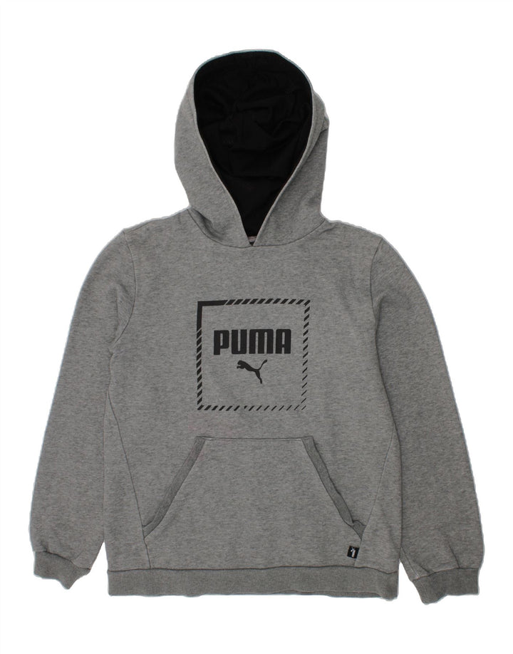 PUMA Boys Graphic Hoodie Jumper 13-14 Years Grey Cotton Vintage Puma and Second-Hand Puma from Messina Hembry 