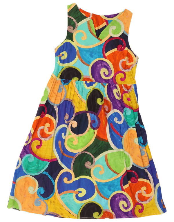 Vestido feminino vintage sem mangas evasê UK 12 médio paisley multicolorido