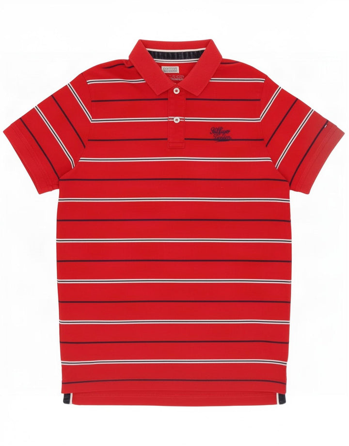 Camisa polo masculina Tommy Hilfiger listrada vermelha média